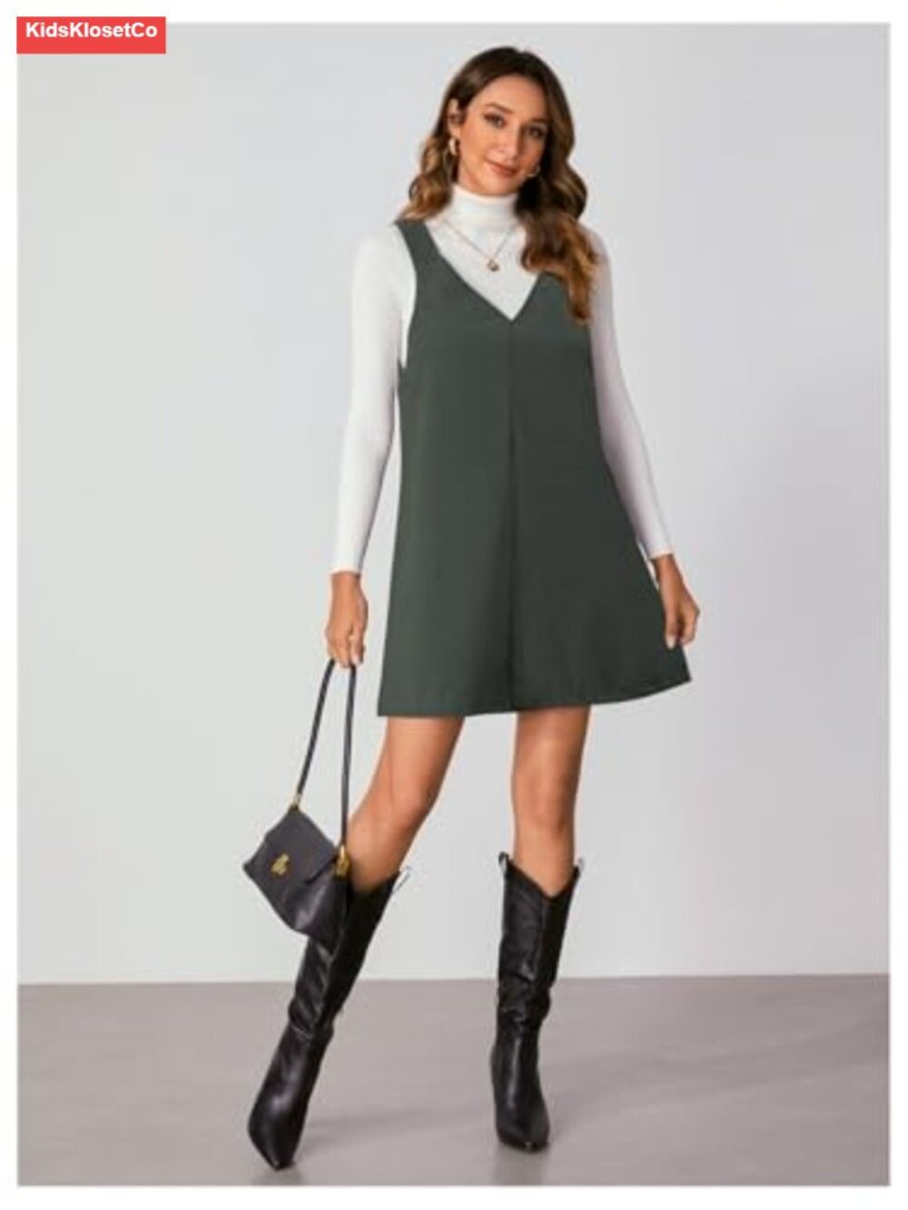 Milumia Women's Corduroy Overall Dress V Neck Pinafore Jumper - Picture 2 of 6